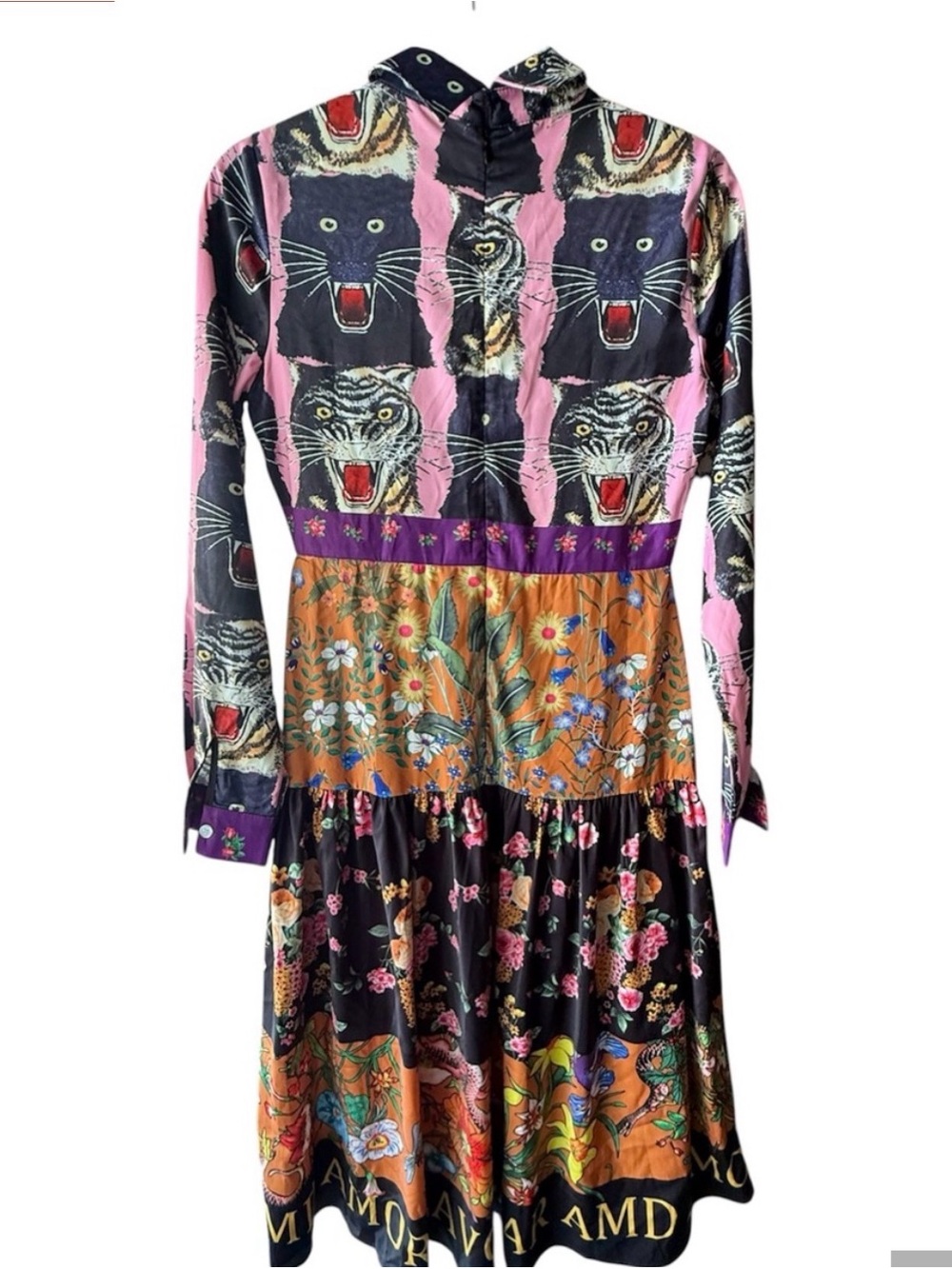 Bold Multi-Color Long Sleeve Printed Dress with Floral Panels